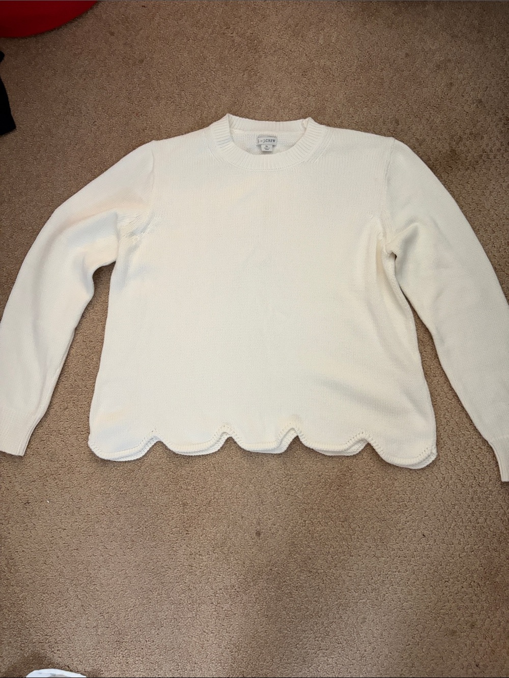 J. Crew whit cotton scalloped long sleeve summer sweater